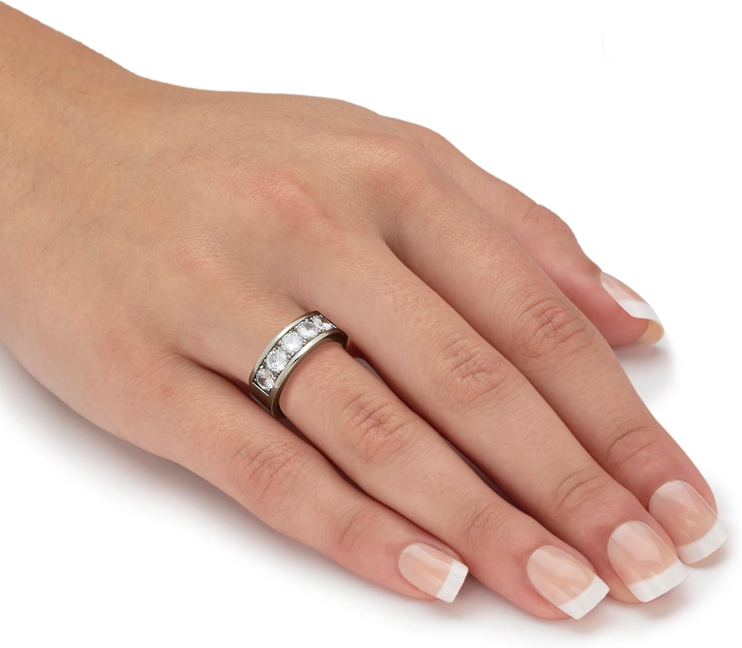 PalmBeach Stainless Steel Round Cubic Zirconia Ring Sizes 5-13