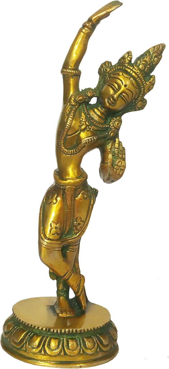 Purpledip Brass Idol Queen Maya of Sakya, Mother of Gautam Buddha: Gold Finish Vintage Statue (12155)