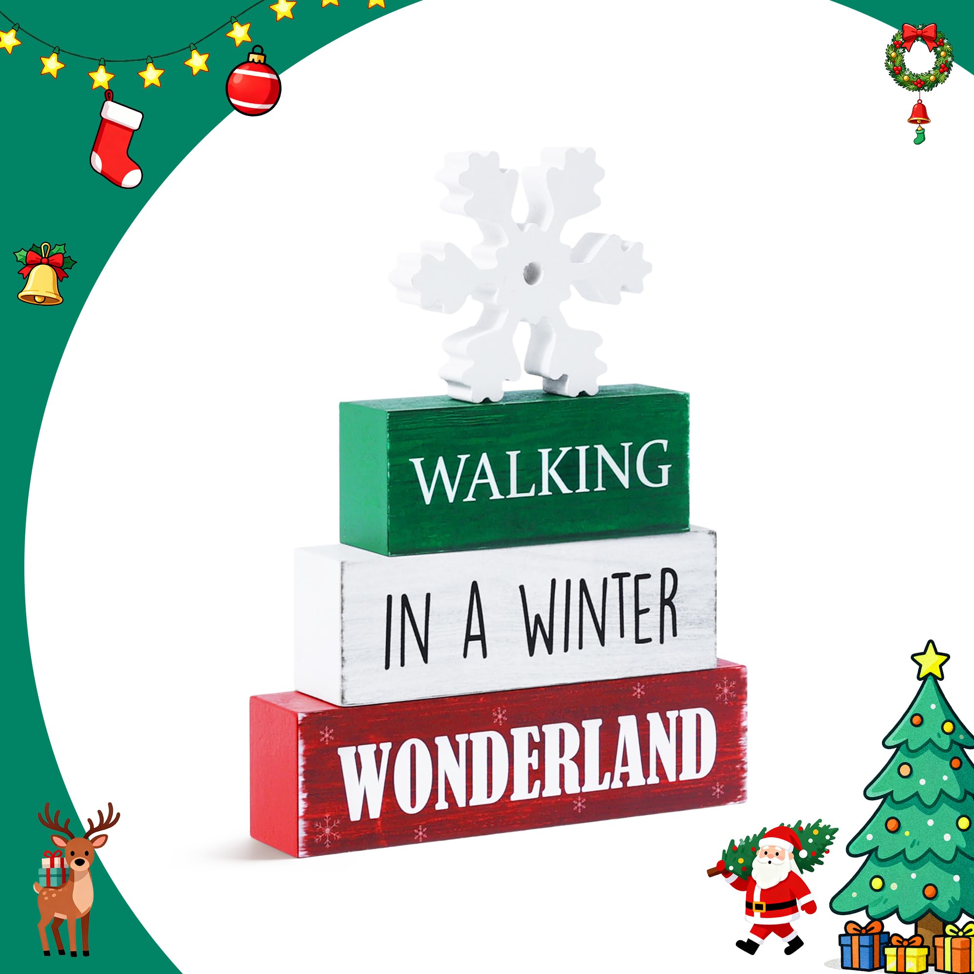 4 Pcs Christmas Wooden Tiered Tray Decor, Snowflake Decorations Gifts for Home, Winter Table Centerpiece for Xmas Party Kitchen Office