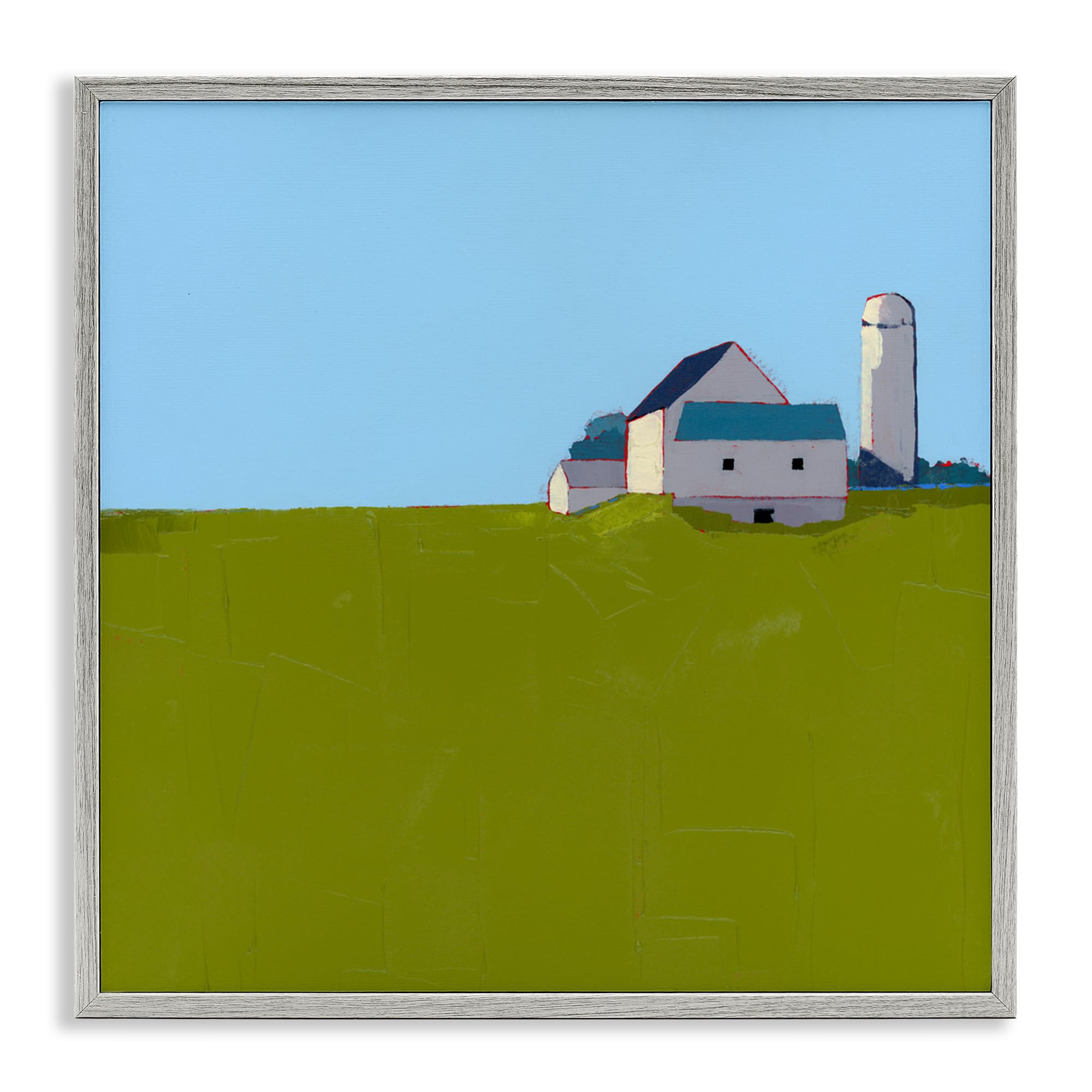 Art giclée Farmland Silo de Stupell, cadre gris déco murale Ruth LaGue 24x24 cm