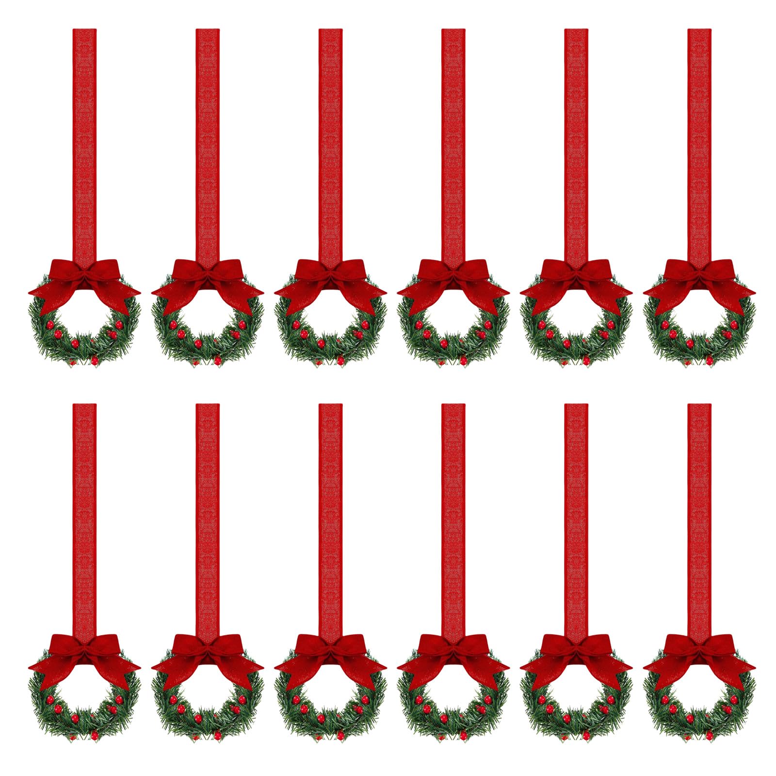 Luckgoni Red 12Pcs 13Cm Artificial Berries Wreath Small Christmas Wreaths Hanging Decoration For Kitchen Cupboard Porch Door Window
