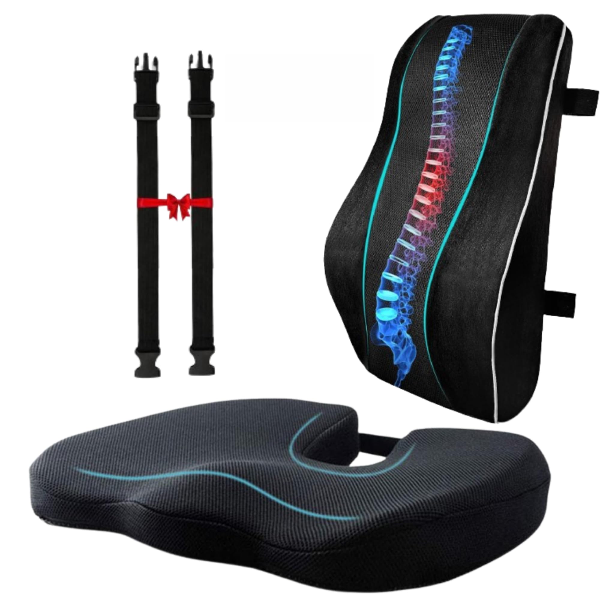 MediTouch Seat Cushion & Lumbar Support for Office Chair, Car, Wheelchair, Memory Foam Pillow, Washable Covers (Black) - Combo (B08QZNGP3Y) Amazon Price History, Amazon Price Tracker