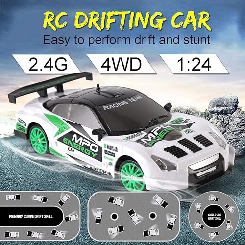 Miniatura 10 de Liberty Imports RC Drift Car 124 2.4GHz 4WD Control remoto Sport Racing Vehículo en carretera con luz LED, baterías y neumáticos de deriva (estilo 5)