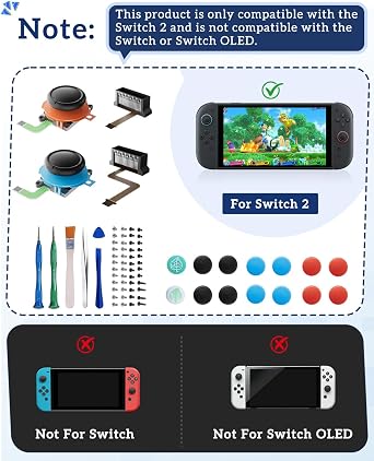 TanReginal アンチドリフト J0yc0n2 ジョイスティック アナログサムスティック Switch 2用 | J0yc0n2 2、スティック、レール、カバー、ツール、ネジ用のフル修理キット。 ドリフト、SL/SR/LEDの問題を修正。
