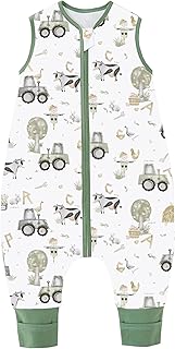Chilsuessy Baby Sommerschlafsack mit Füßen 0.5 Tog Kleine Kinder Schlafsack mit Beinen Unwattiert 100% Baumwolle Schlafstrampler für Jungen und Mädchen, Happy Bauernhof, 90cm/Baby Höhe 100-110cm