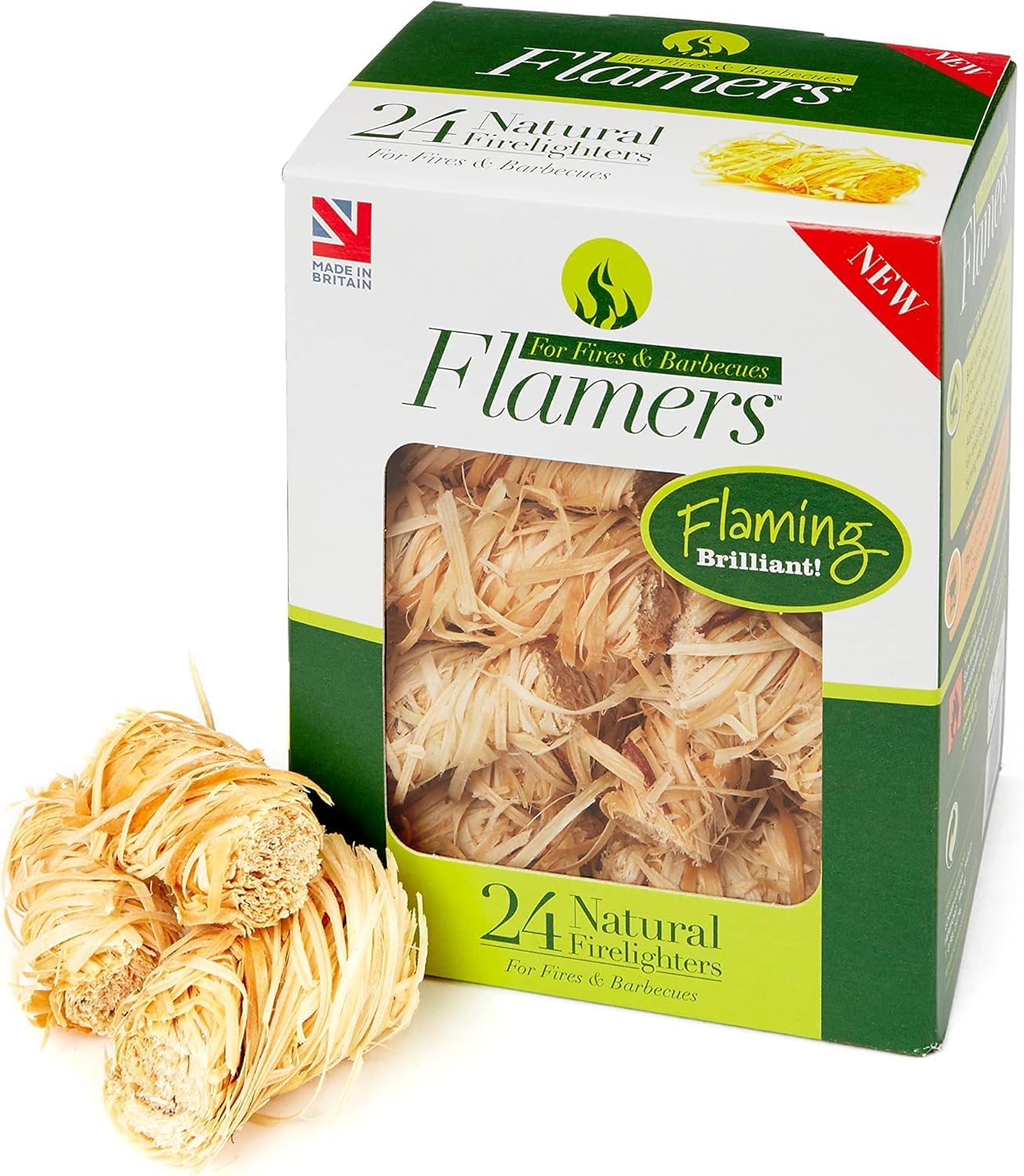 Flamers Firelighters - 24 Units Natural Fire Lighters for Wood Burner Firepit Bbq Pizza Oven Fireplace Chimenea Barbecue Fire Starter - Firestarter for Kiln Dried Kindling Log Coal Charcoal Briquette