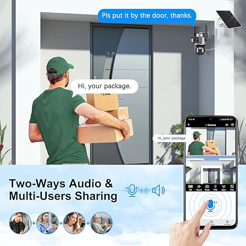 Miniatura 7 de Cámaras de seguridad solar 4K inalámbricas para exteriores, 360 PTZ 5GHz2.4GHz Cámaras WiFi para seguridad en el hogar con doble lente, seguimiento