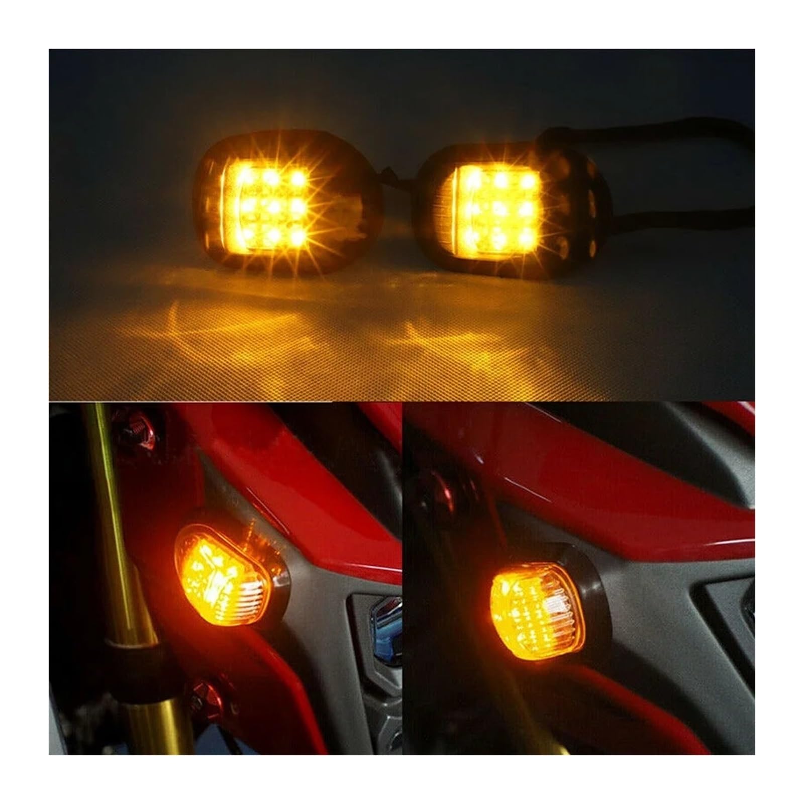 2 Intermitentes Empotrables para Motocicleta, Ámbar, 9 LED, Universales Indicadores Giro