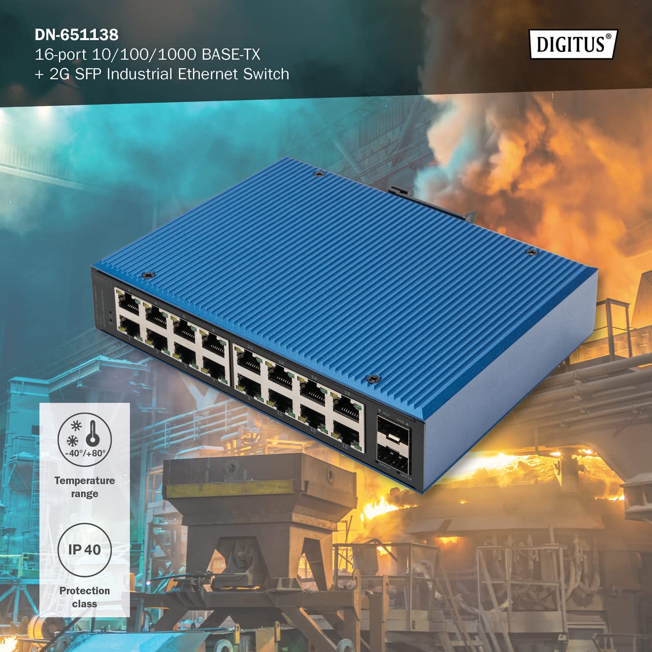 Digitus Industrieller Netzwerk-Switch – 16x RJ45 + 2X SFP-Port –bit/s – Bild 2