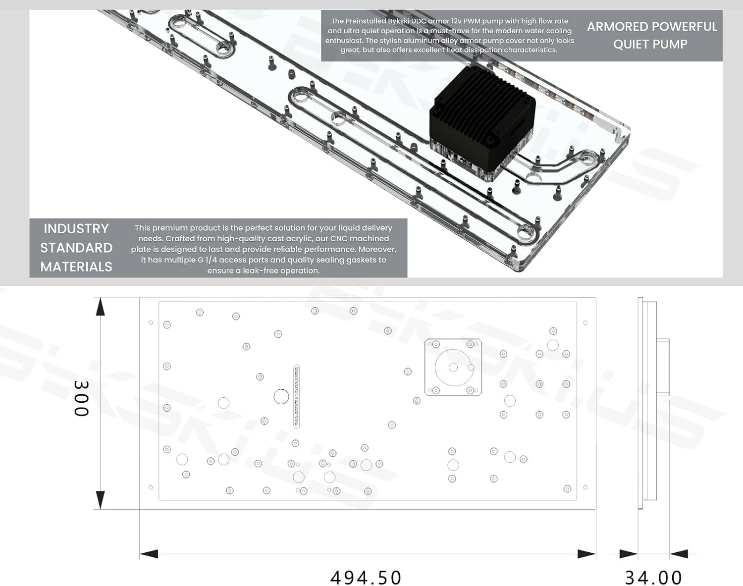 Bykski Distro Plate for LIAN LI O11 Dynamic EVO XL (Front Mount) - PMMA w/ 5v Addressable RGB(RBW) (RGV-LAN-O11EVOXL-LI-P) - No Pump