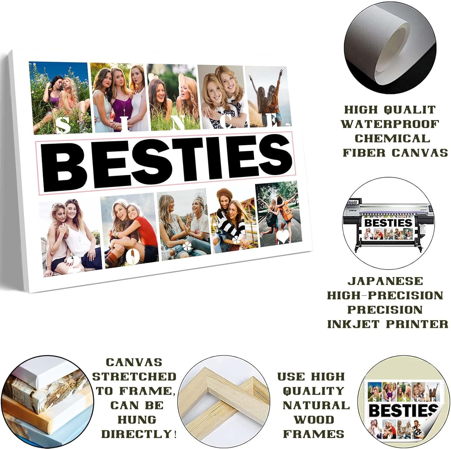 QUASMO A collage of 10 photographs,Personalized BFF Photo Collage,Best Friend Gift,Friendship's Day Gift,Bestie Photo Collage,Bestie Gift,Personalized Gift for Bestie,