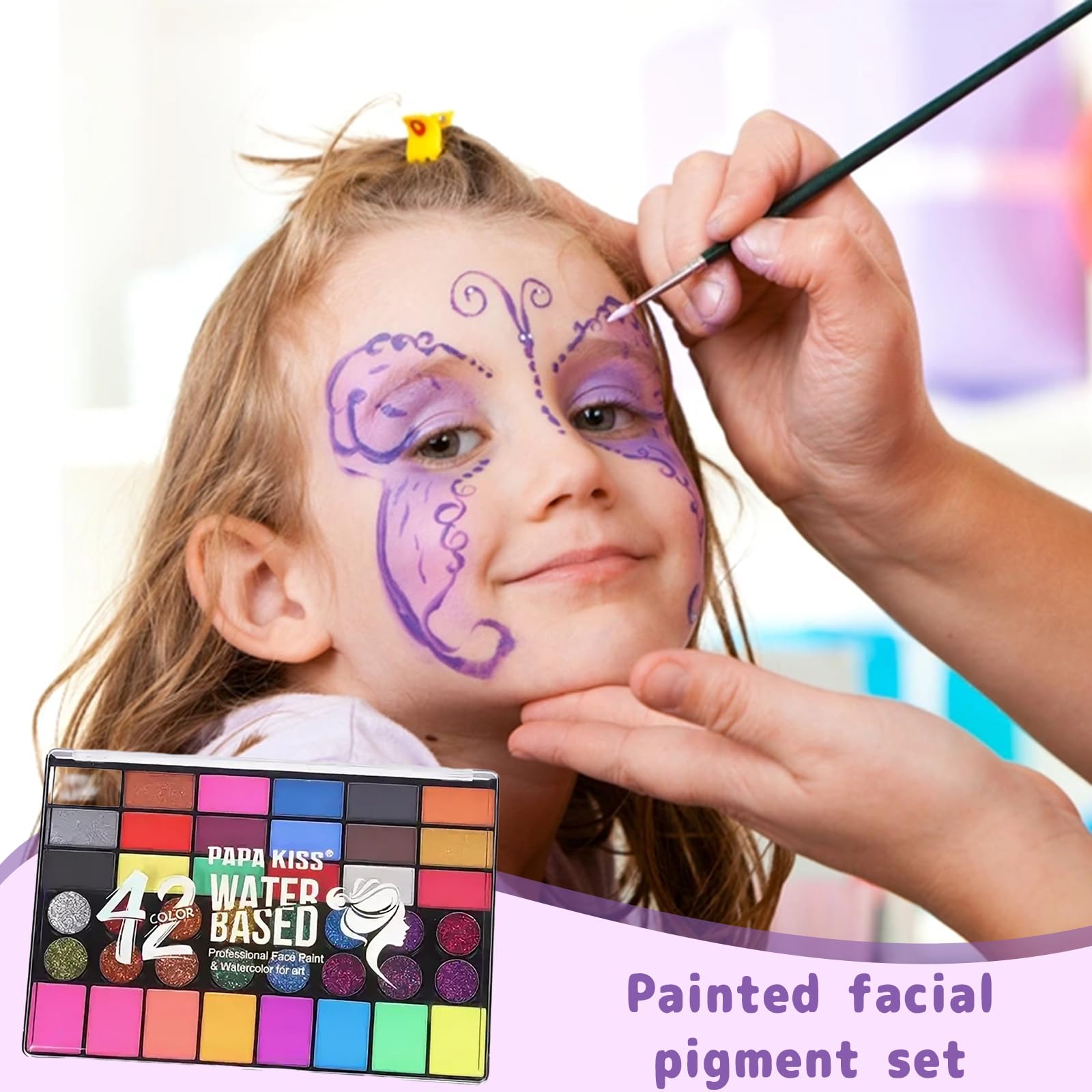 Palette Maquillage Enfant 42 Couleurs, Peinture Corporelle Visage avec 10 Pinceaux, 8 Pochoirs, 4 Éponges, Autocollants & Strass, Idéal Carnaval, Anniversaire, Halloween