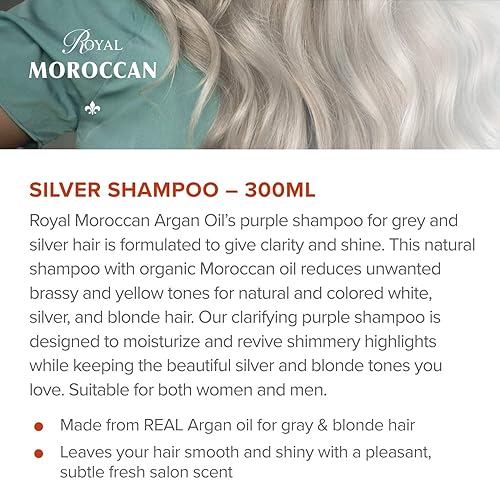 Miniatura 2 de Royal Moroccan BEST SILVER SHAMPÚ 33.8fl oz  33.8 onzas líquidas, champú morado para cabello rubio y canas, champú con luces para cabello rubio y