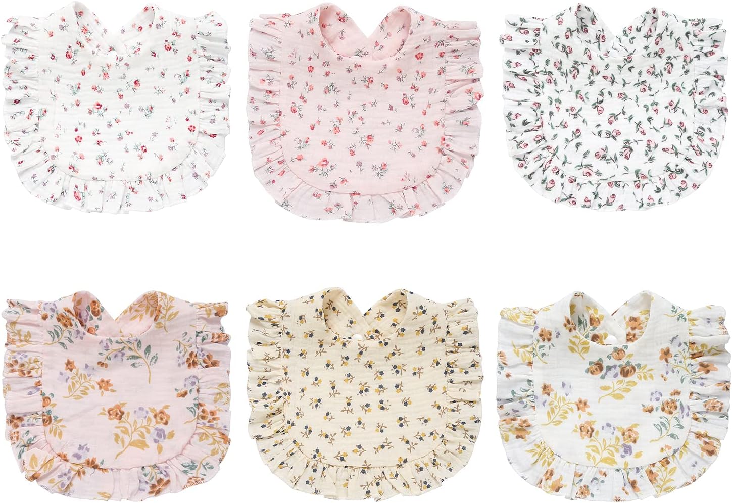 DOSMINE6 Pack Baby Bibs 4-Layer Baby Drooling Bibs Soft & Absorbent Muslin Bibs for Teething Drooling