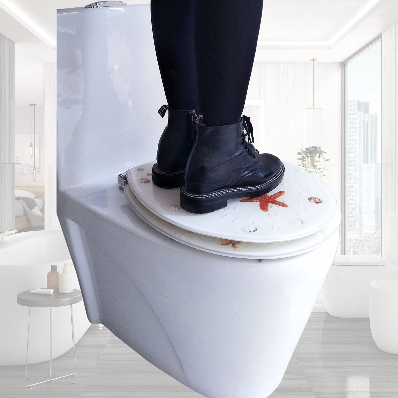 Absenkautomatik, Toilettensitz, leise schließen, robuste Kunststoffschüssel, rutschfeste Stoßstangen, einfache Installation für längliche runde offene Fronttoiletten, verstellbar, leicht, langsam