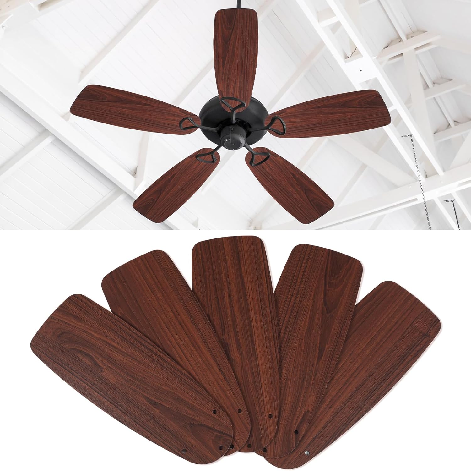 5 Pack Replacement Fan Blades for 42"/52" Ceiling Fan Waterproof Blades Replacement for Broken Substitution Replacing Summer(Brown)