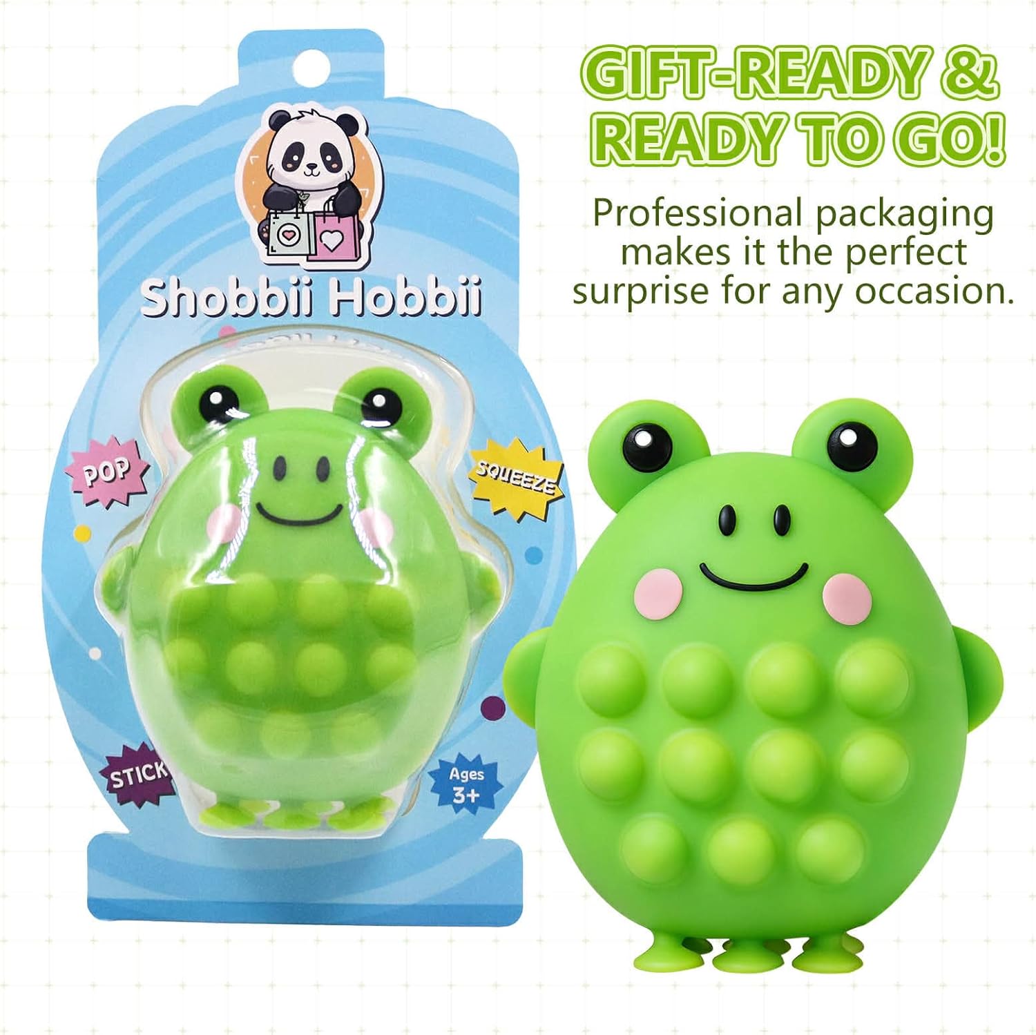 Green Frog Squishy Fidget Toy, Pop Squeeze Sticky Sensory Toy, Ages 3+