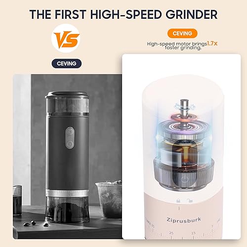 Miniatura 2 de First Grind - Molinillo de café recargable mientras se carga, molienda 1.7 veces más rápida con molinillo de café eléctrico portátil con 38 ajustes
