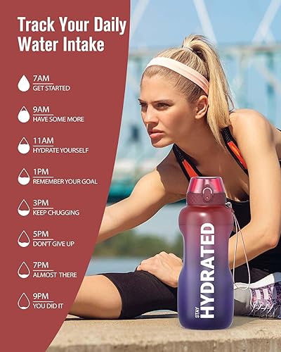 Miniatura 7 de Gohippos Botellas de agua con tiempos para beber, botella de agua de 32 onzas con pajilla, botella de agua motivacional para gimnasio, escuela,