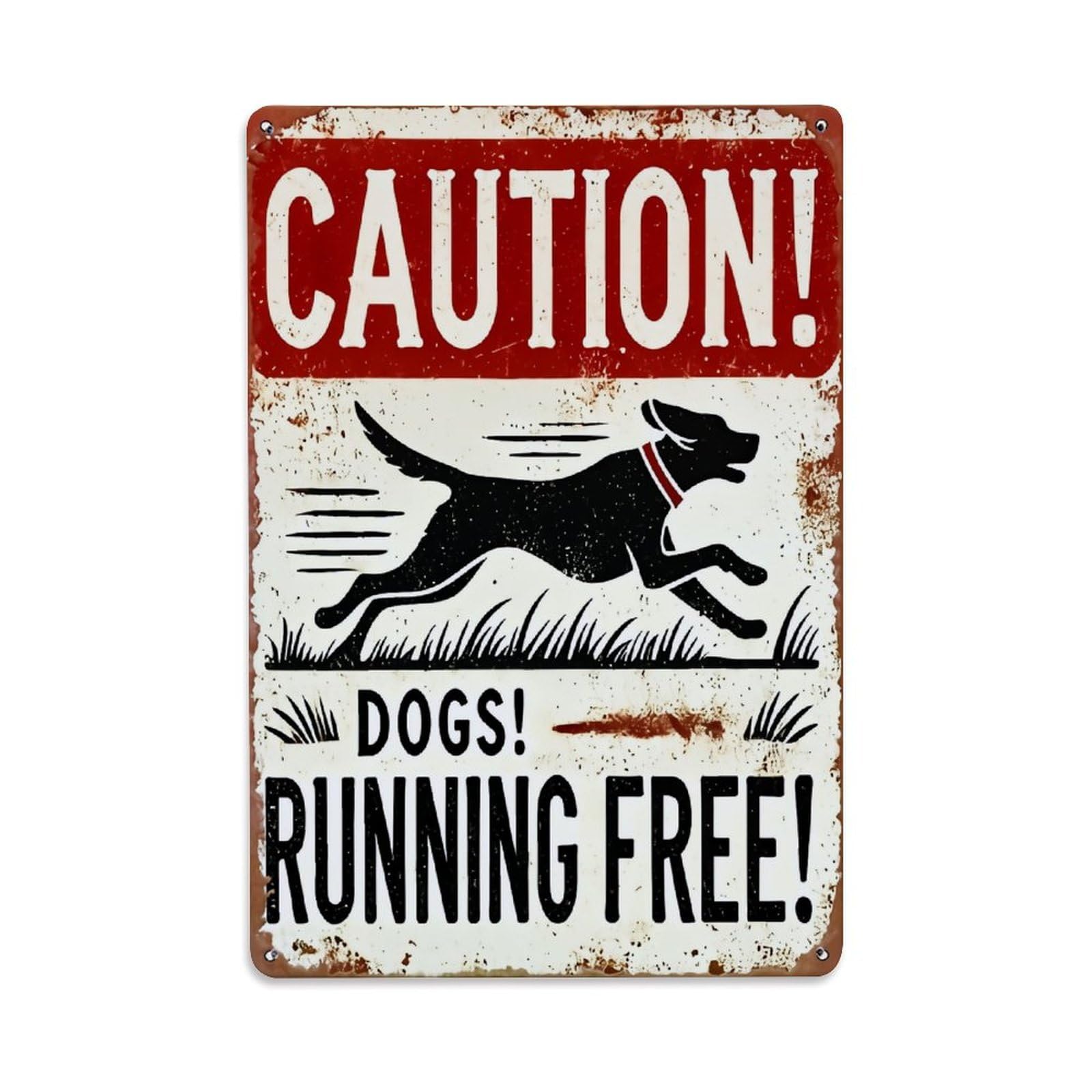 Jdfenggu Vintage Caution Dogs Running Free Sign Retro Metal Tin Sign, Metal Poster For Bar, Home, Man Cave, Kitchen, Laundry Room Art Decor 8X12 Inch