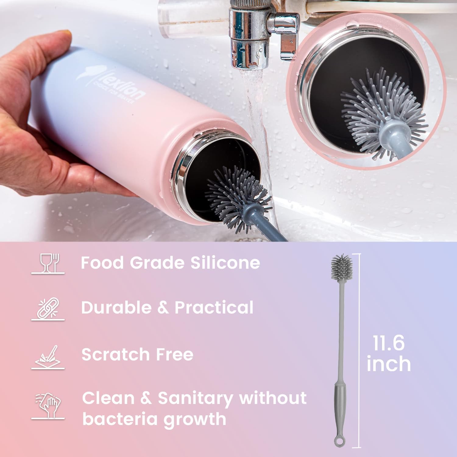 Lexlion Sport Water Bottle 22 Oz - 2 Lids (Straw lid with 2 straws) Leakproof- Triple Walled Insulated Stainless Steel, Gym Outdoor Sport Home Office, Wide Mouth, Silicone Sleeve, Metal Mug gallon - Image 6