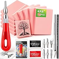 Vista 1 de WAYCOM Paquete de 10 bloques de linóleo para impresión con herramientas de corte, kit de fabricación de sellos de goma, bloques de tallado de sellos