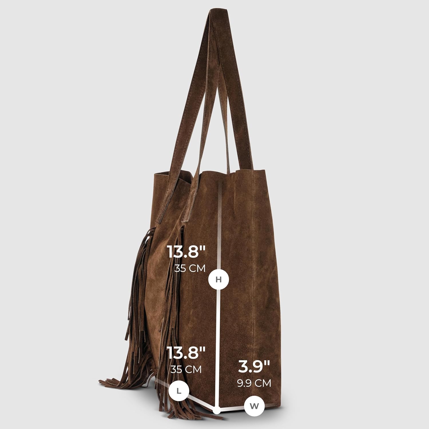 Italian Genuine Suede Tote Bag for Women with Fringe Detail | Medium Top Handle Han... - Image 3