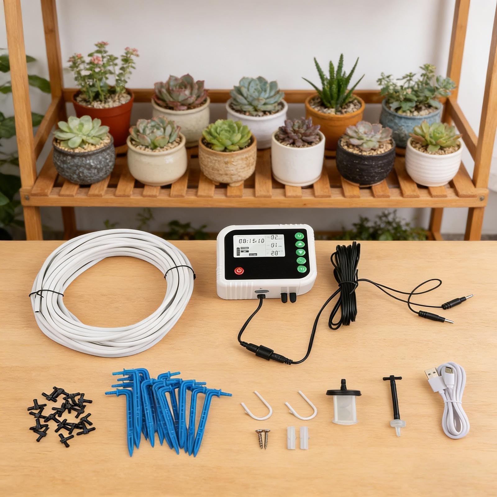 Automatisches Pflanzenbewässerungssystem Solar Tropfbewässerung Kit für 15 Töpfe Garten Outdoor Indoor Use Einstellbarer Timer