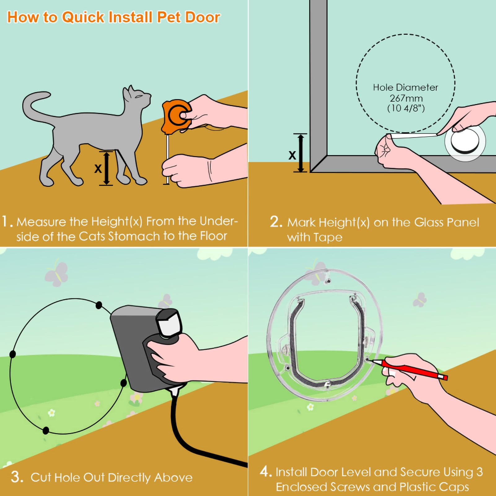 ciciglow Katzenklappe, 4-Verriegelung, Kleine Haustiertür für Katzen und Kleine Hunde, Transparente Dekoration für Glasfenster und Türen, Geräuschreduzierung, Langlebige Materialien