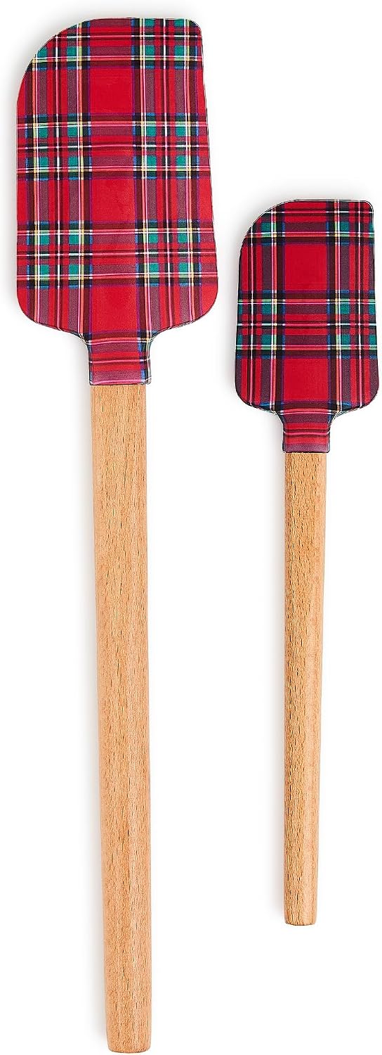 MACKENZIE-CHILDS Set of 2 Spatulas, Silicone Kitchen Spatula Set, Tartan Red