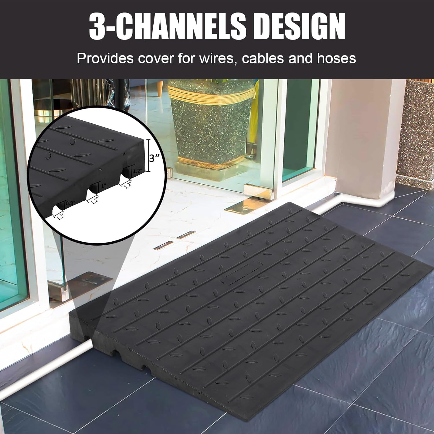 3'' Threshold Rampthreshold Ramps for Doorways,Heavy Duty 2500LBS Door Threshold Ramp, Anti-Slip,Durable Rubber Curb Ramp for Wheelchairs, Walkers, Scooters and Pets