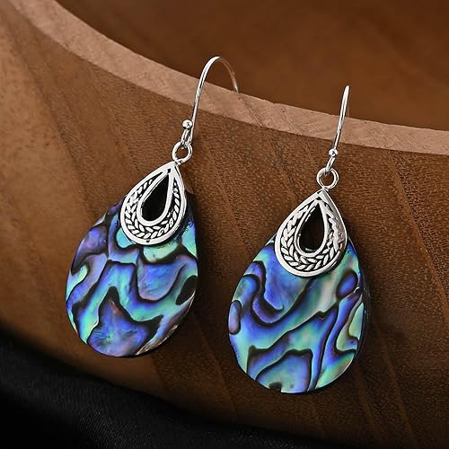 Miniatura 2 de Aretes hechos a mano para mujer, diseño bohemio de playa morado, joyería de disfraces, regalos de cumpleaños para ella, Metal, Abulón