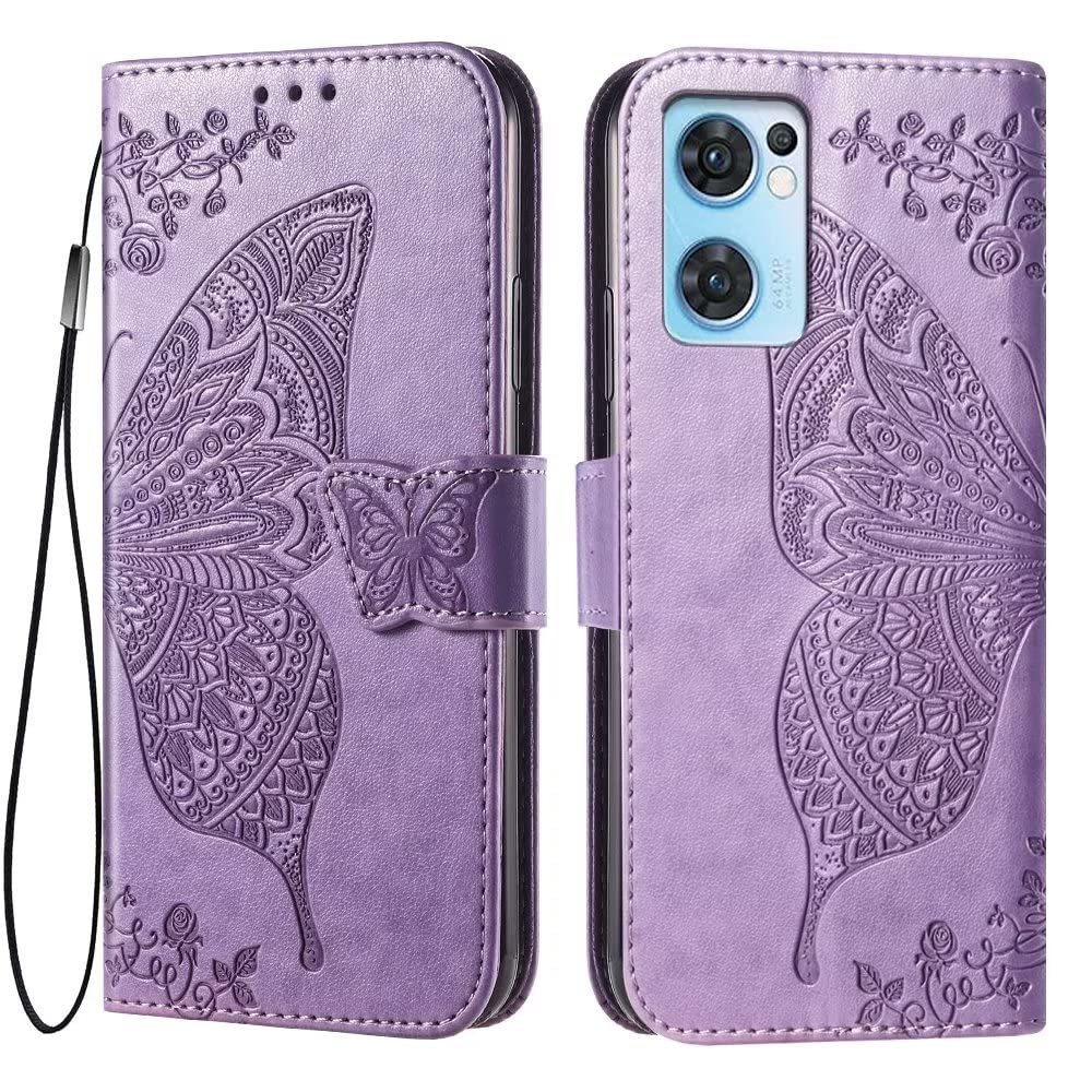 EASSGU Custodia Flip Magnetica Con Portafoglio Per OPPO Find X5 Lite / Reno7 5G - Pelle PU Con Motivo Farfalla, 3 Slot Carte, Supporto, Rosa Oro