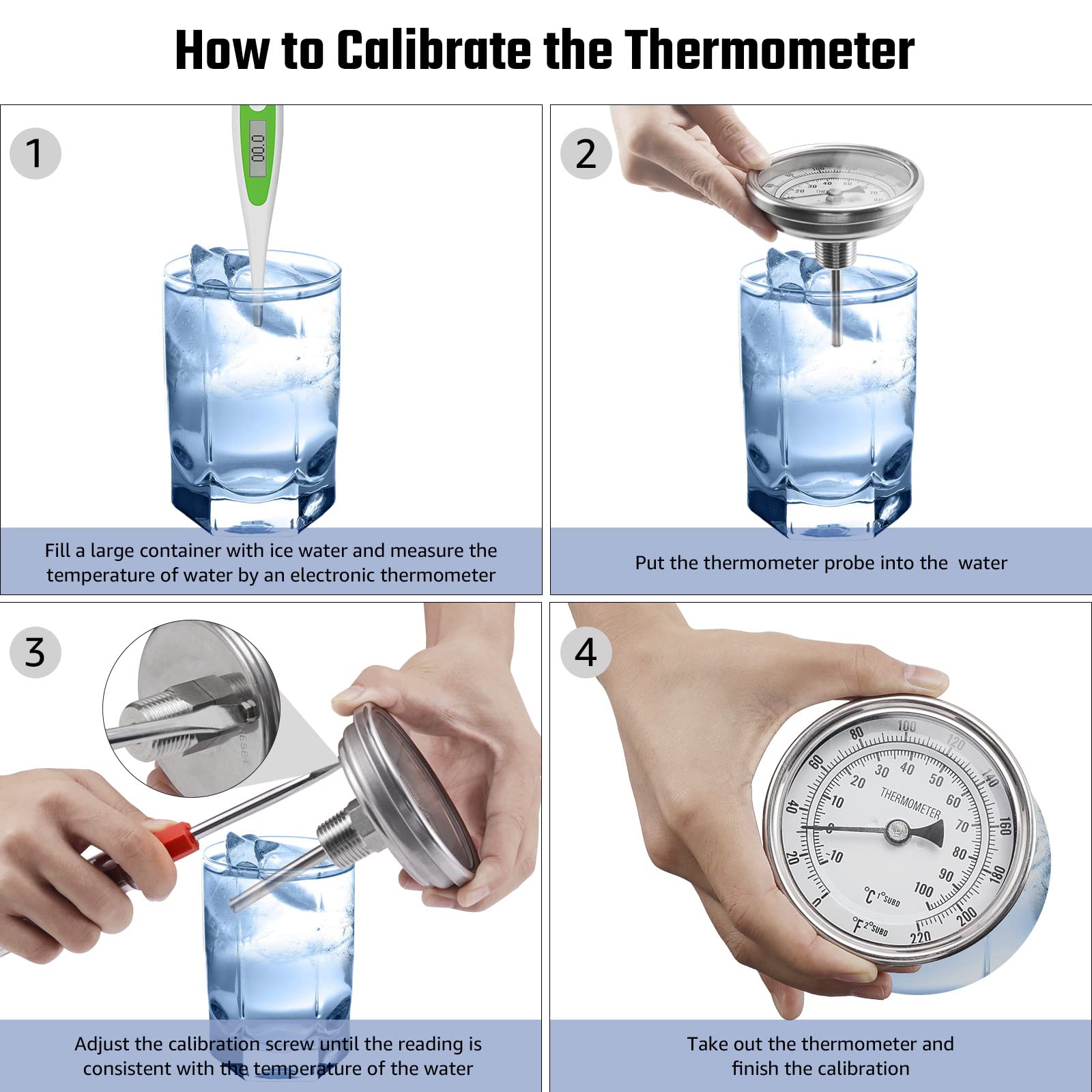 Termómetro de acero inoxidable con esfera de elaboración de cerveza, termómetro de olla sin soldadura, termómetro de esfera grande de 3 pulgadas con rosca NPT de 1/2 (0-220ºF)