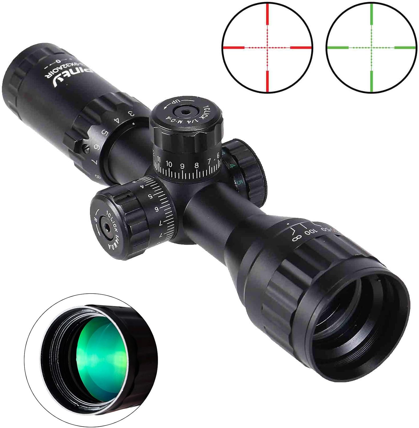 Pinty 3-9X32 AO Mil-Dot Tactical Rifle Scope Optics Optical Scope for Hunting with Aircraft-Grade Aluminum Alloy Tube, Waterproof Fog Proof : Sports & Outdoors
