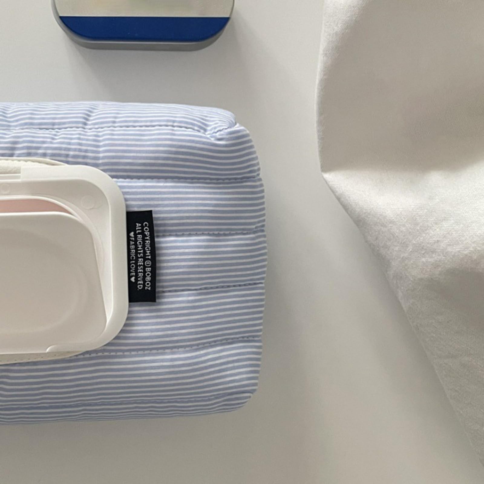 Cotton Striped Quilted Wet Wipes Dispenser, Portable Reusable Wet Tissue Case, Waterproof Wipes Storage Pouch for Travel, Car, Office & Home, Baby Care Accessory for Moms and Parents — view 6