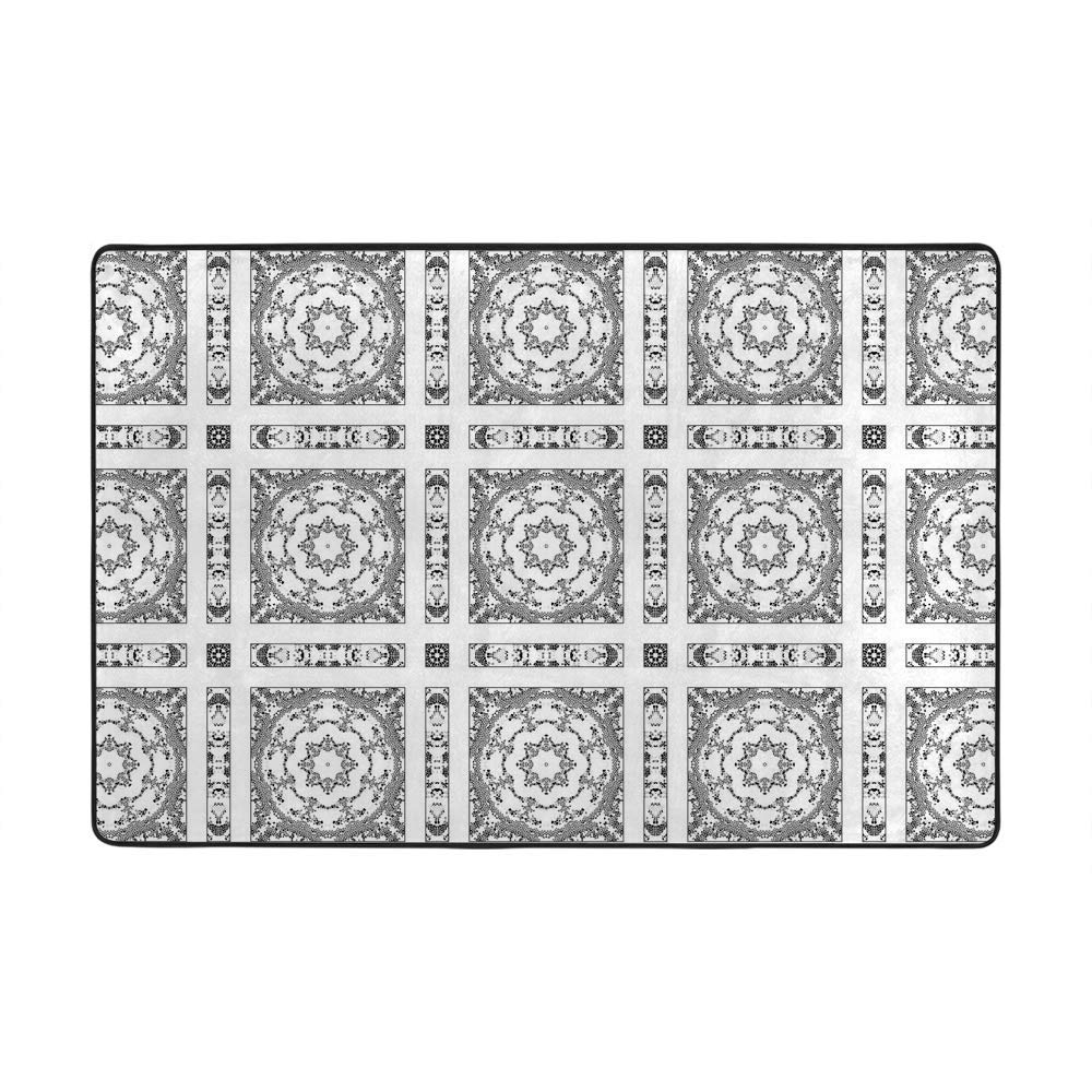 Grand tapis de sol antidérapant noir et blanc lavable pour carrelage