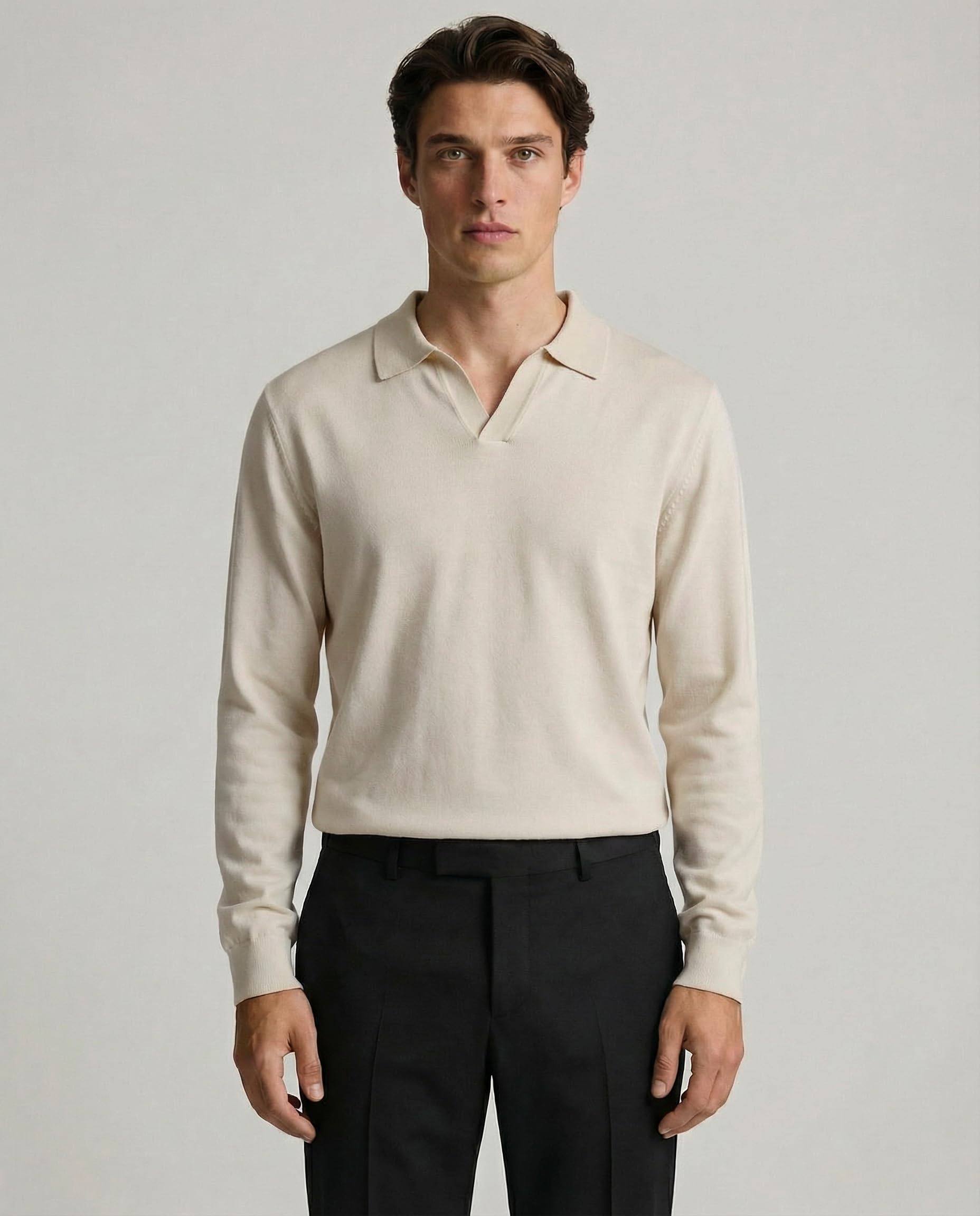 Diana Studio - Polo Rasata in Maglia Senza Bottoni, Uomo, 100% Cotone Leggero Extra Ritorto, Maniche Lunghe, Casual Fit