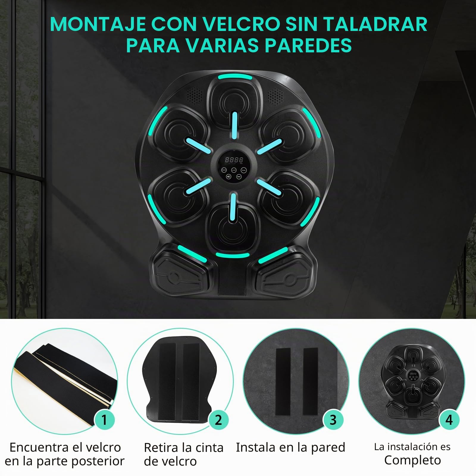 Maquina Boxeo Musical Pared con Bluetooth, máquina de Musical, Music Boxing Machine, 8 Puntos de golpeo Suaves, 9 Modos de Entrenamiento, con 2 Guantes, para Fitness en casa