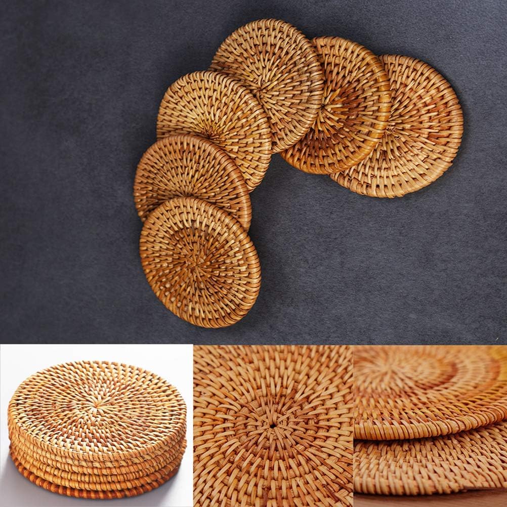 Rattan Coasters, Coasters Exotic Handmade Teacup Coasters, Creative Gift for Kitchen Table Drinks Crafts Table Desk Office Hote for Drinks,Round Natural Coasters, Drink Spills Coasters Set 6 PCS