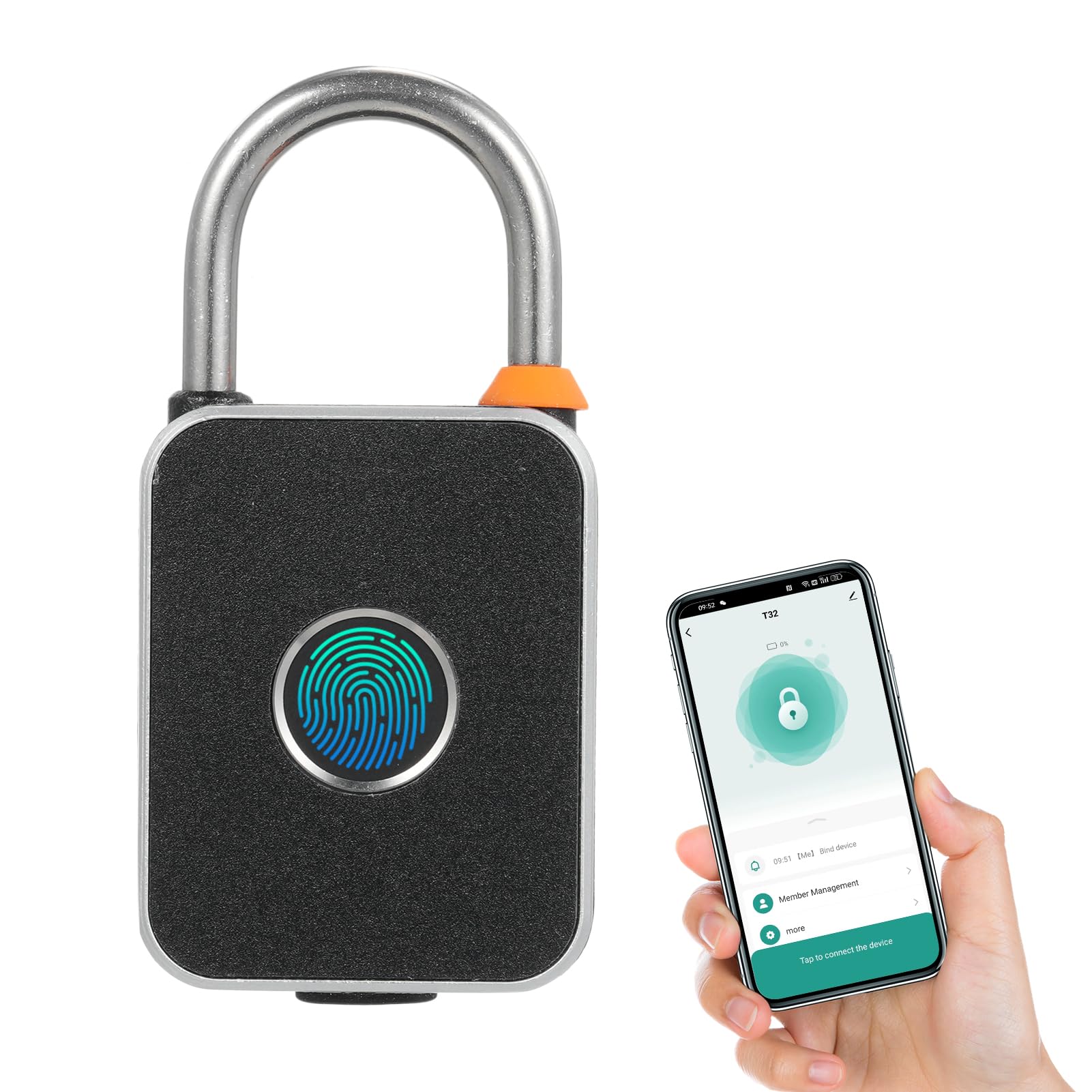 Candado con huella dactilar, desbloqueo biométrico sin llave, carga USB para gimnasio, bolsas de equipaje, mochilas, taquillas de valla (Huella digital y aplicación)