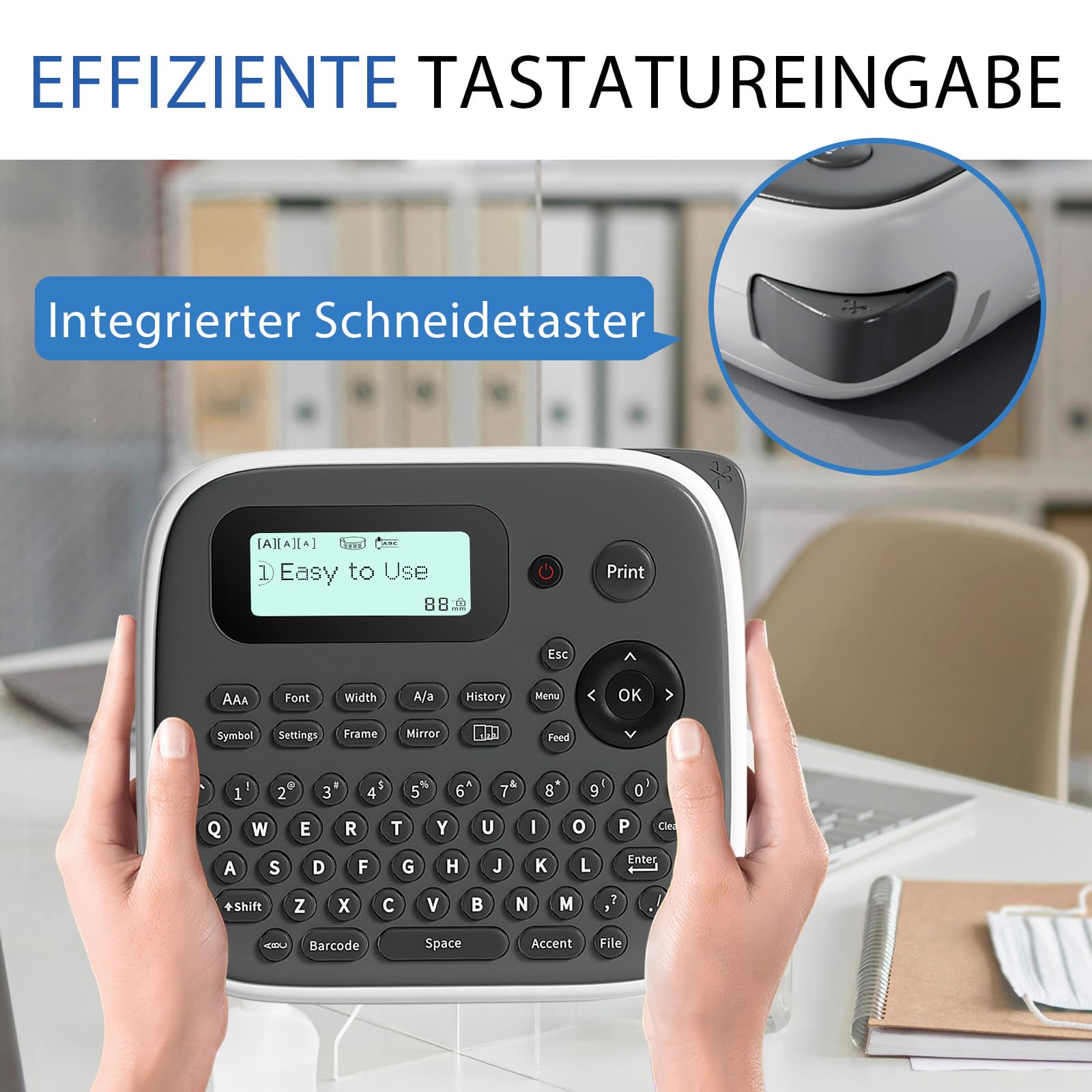Etichettatrice con nastri, penna per etichette D210S con tastiera, etichettatrice portatile con nastro in lamina da 12 mm (0,47 pollici), laminata bianca, simboli multipli per casa, ufficio, scuola e
