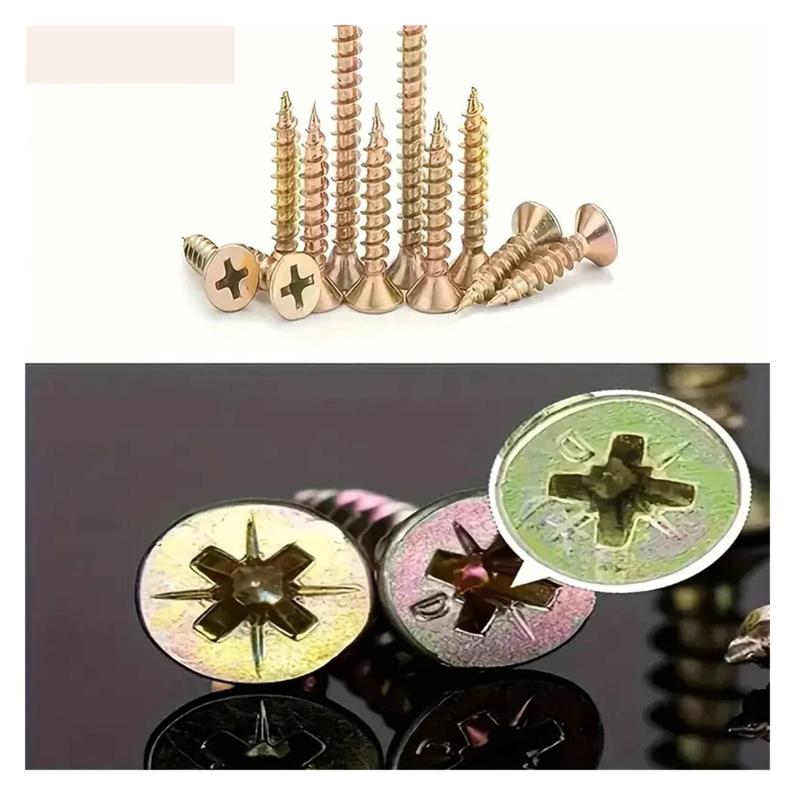 M5, set di 220 viti for legno a testa piatta, zincate gialle, autofilettanti, svasate, completamente filettate, adatte for cartongesso/cartongesso