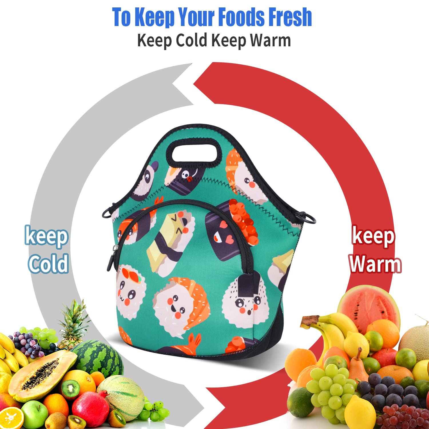 Violet Mist - Bolsa térmica de neopreno para almuerzo con bolsillo extra desmontable y ajustable