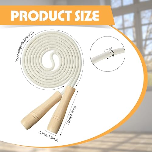 Miniatura 2 de Hungdao 4 piezas de cuerda trenzada de algodón para niños con mango de madera, cuerda de saltar ajustable para ejercicio, fitness, saltar cuerda