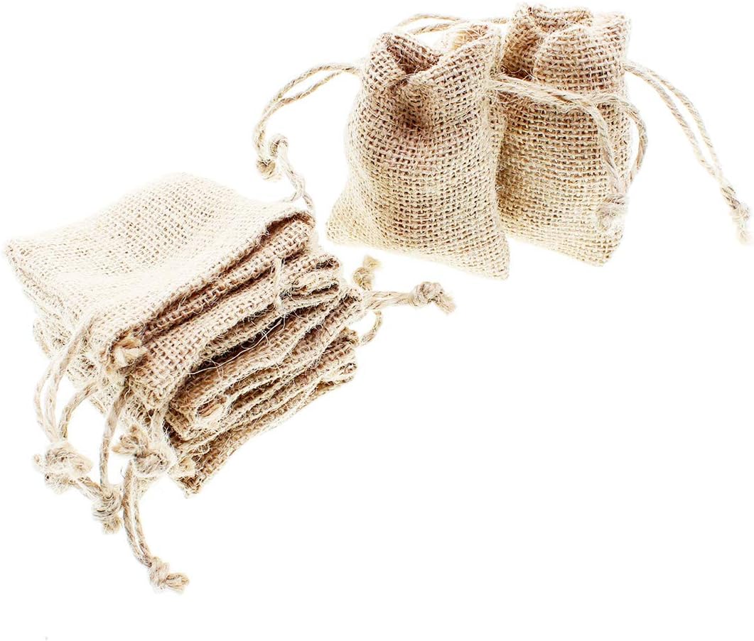 Linen and Bags 4" x 6" Real Burlap with Jute Twine Drawstring Bag for Christmas Gift, Party Favor Bags, Small Gift Bags, Jewelry Bag, Wedding Favors 24 per Pack.