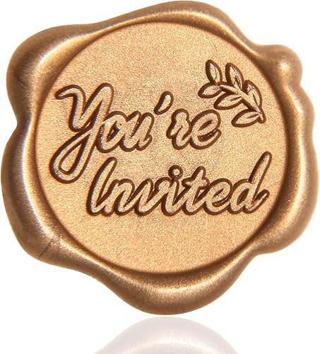 50 calcomanías doradas para sellar sobres, calcomanías autoadhesivas con texto en inglés "You're Invited" para embalaje, invitación de boda, fiesta