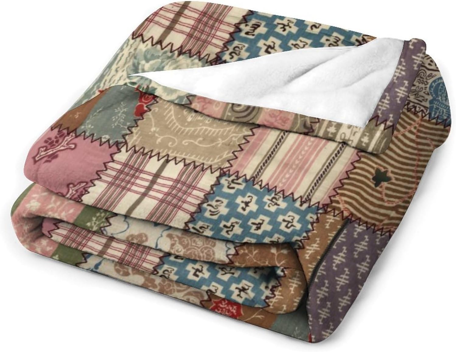Boho Patchwork Throw Blanket,Farmhouse Colorful Bohemian Floral Stitching Patch Pattern Soft Cozy Warm Flannel Blankets for Sofa Couch Bed Gifts for Lover Kids Girls Boys Women Adults 40x50 Inch