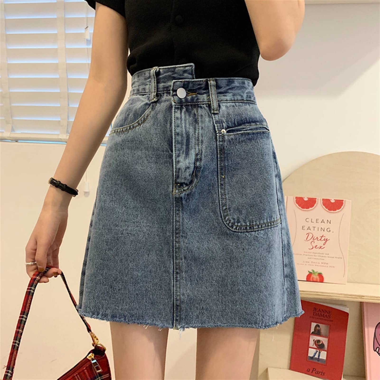 Mini-jupe En Jean Vintage Femme - Taille L/40, Bleu Délavé Clair, Longueur 33cm, Occasion Très Bon état