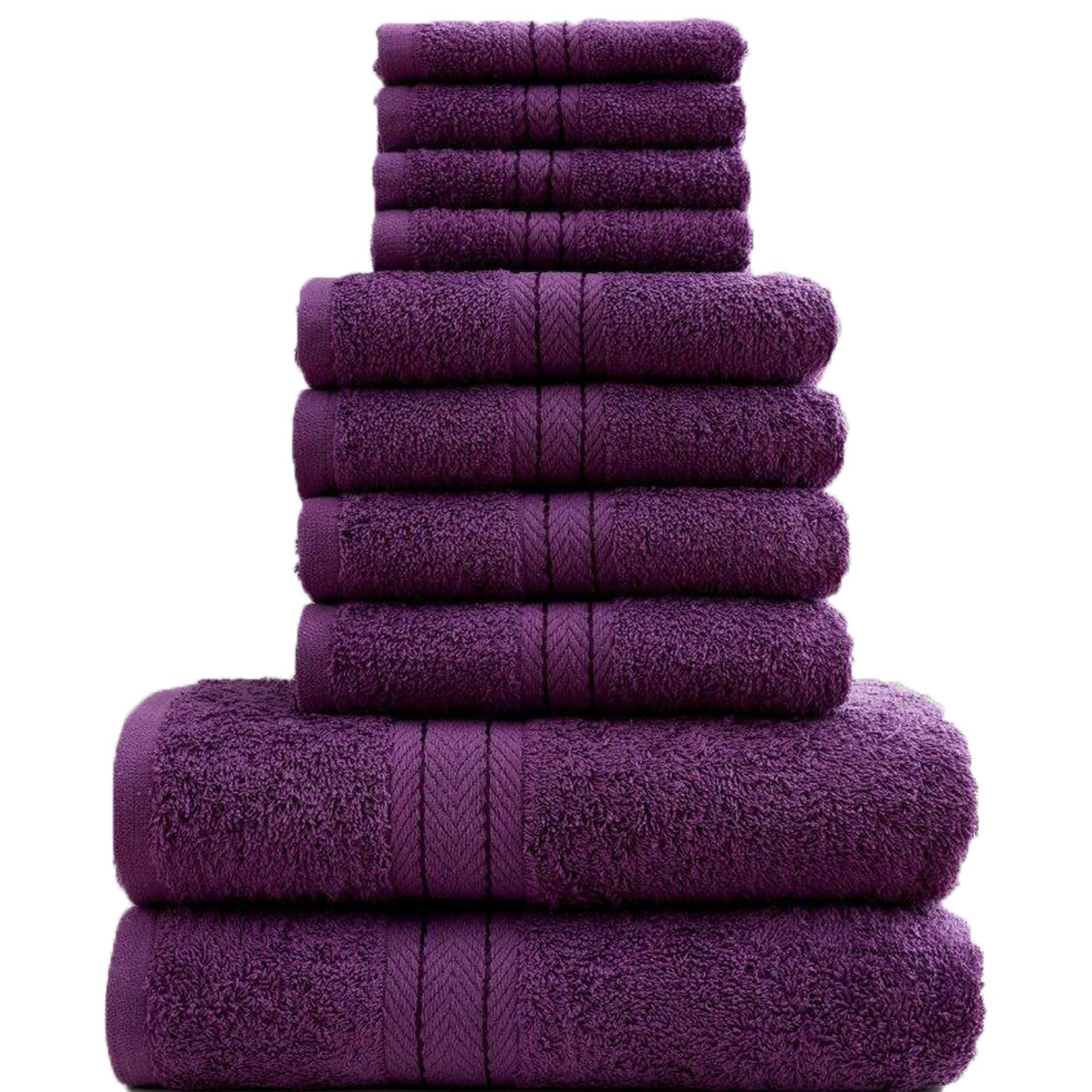 Lions Towels 10 Piece Bale Set - 4 Face 4 Hand 2 Bath Towel - 100% Egyptian Cotton 450 GSM, Premium Quality Highly Water Absorbent Bathroom Accessories, Machine Washable, Purple โ image 1